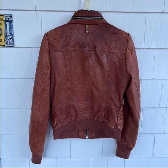 Mackage Moto Lamb Leather Concealed Hood Brown Jacket size Medium - Picture 2 of 15
